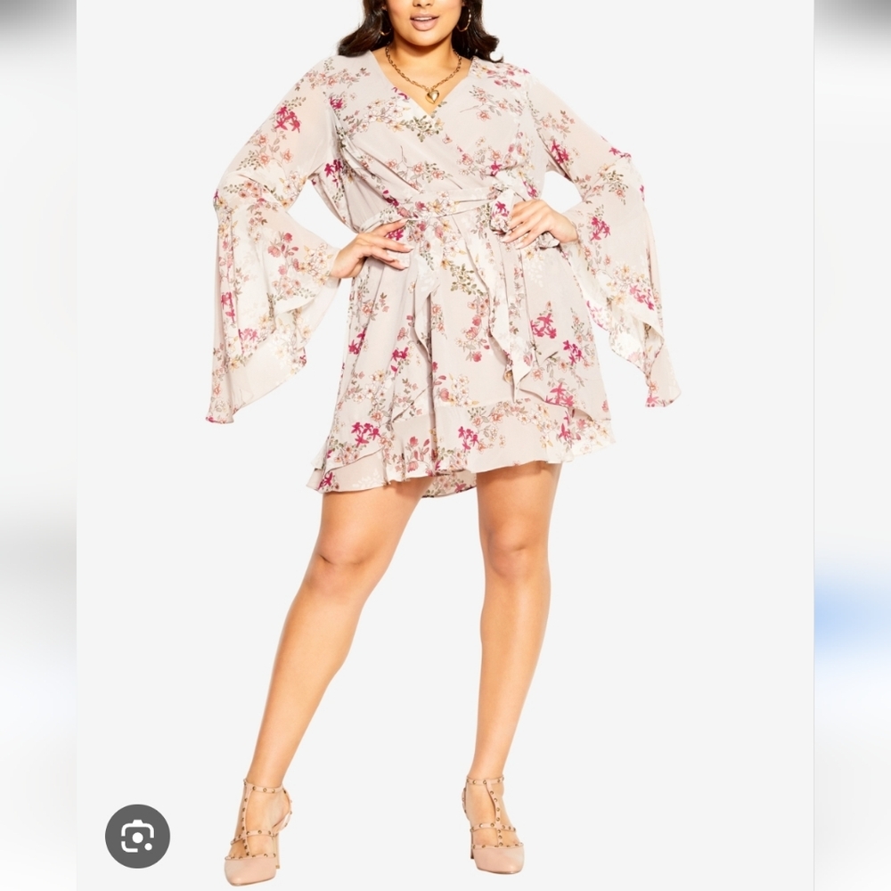 City Chic Flower Flow Wrap Dress Flower Child Mini Womens Size S/16 New Trendy